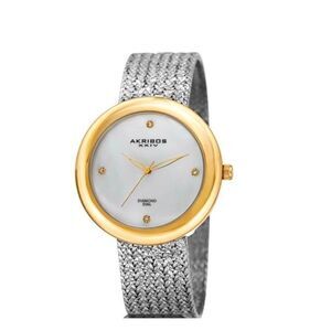 NEW~Akribos XXIV Women's Quartz Diamond Bracelet Watch~Two-Tone